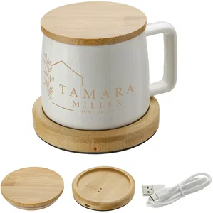 USB Bamboo Mug Warmer with Ceramic Mug