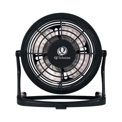 Black USB fan standing about six inches tall