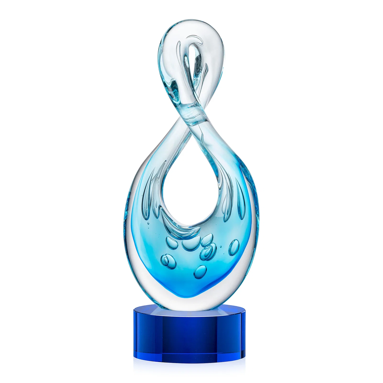 Promotional Blue Glass Award With a Twisting Infinity-Loop Silhouette for employee recognition
