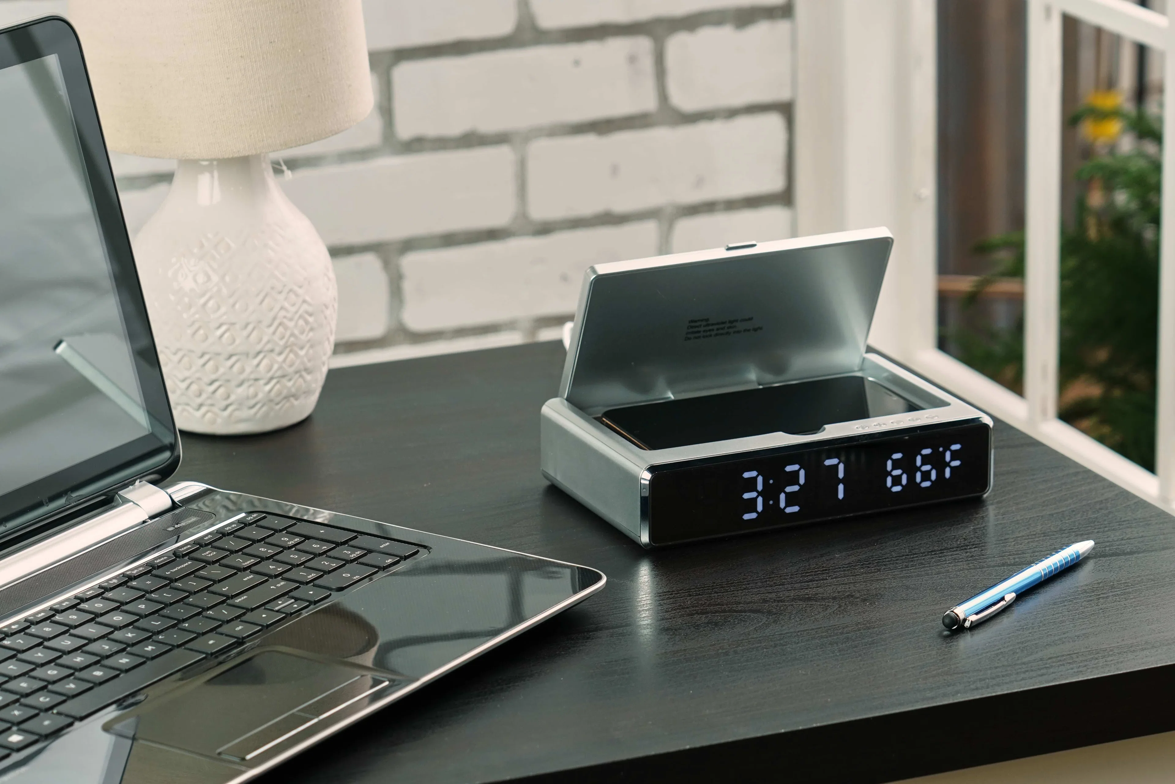 Branded UV Sanitizer Desk Clock with Wireless Charging — view 11