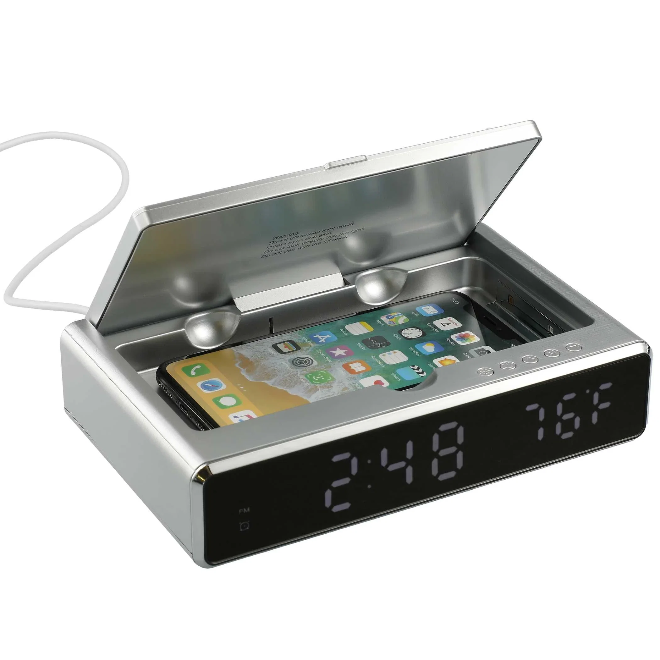 Branded UV Sanitizer Desk Clock with Wireless Charging — view 14