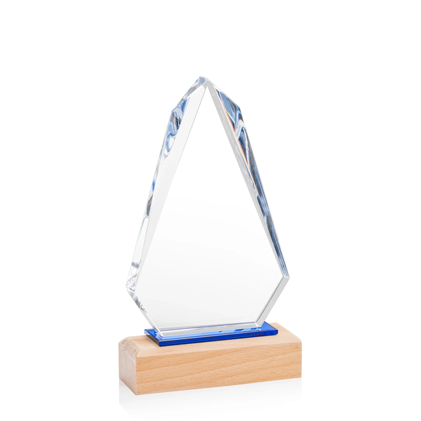 Custom Starfire Crystal Award with Polished Bevel on Beechwood Base for volunteer appreciation