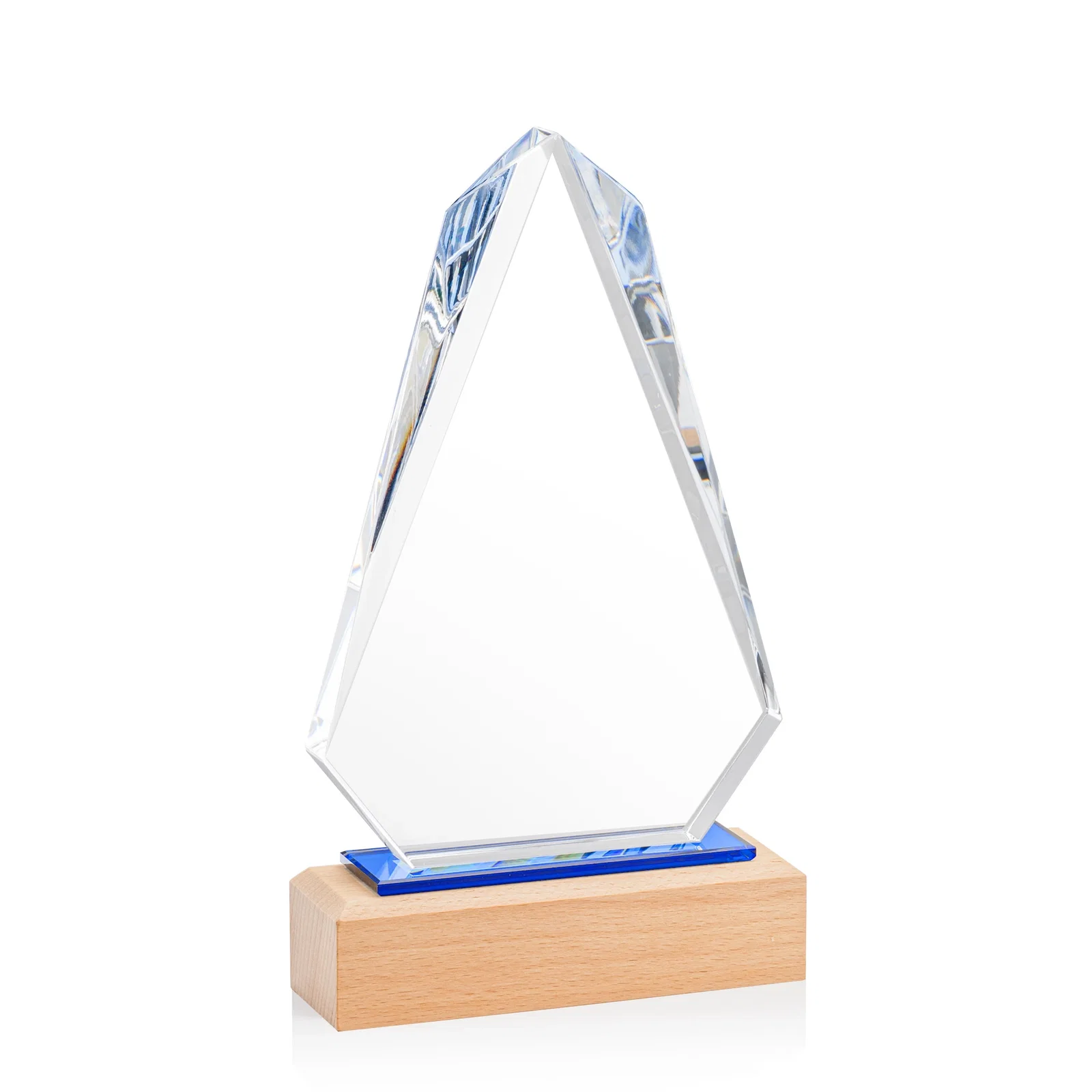 Custom Starfire Crystal Award with Polished Bevel on Beechwood Base for dealer and partner awards