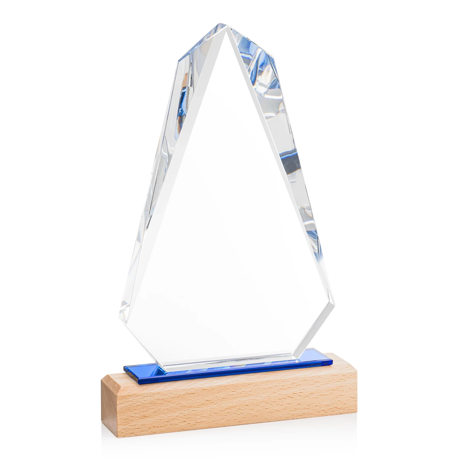 Custom Starfire Crystal Award with Polished Bevel on Beechwood Base for company anniversary events