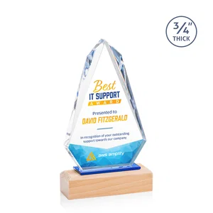 Starfire Crystal Award with Polished Bevel on Beechwood Base