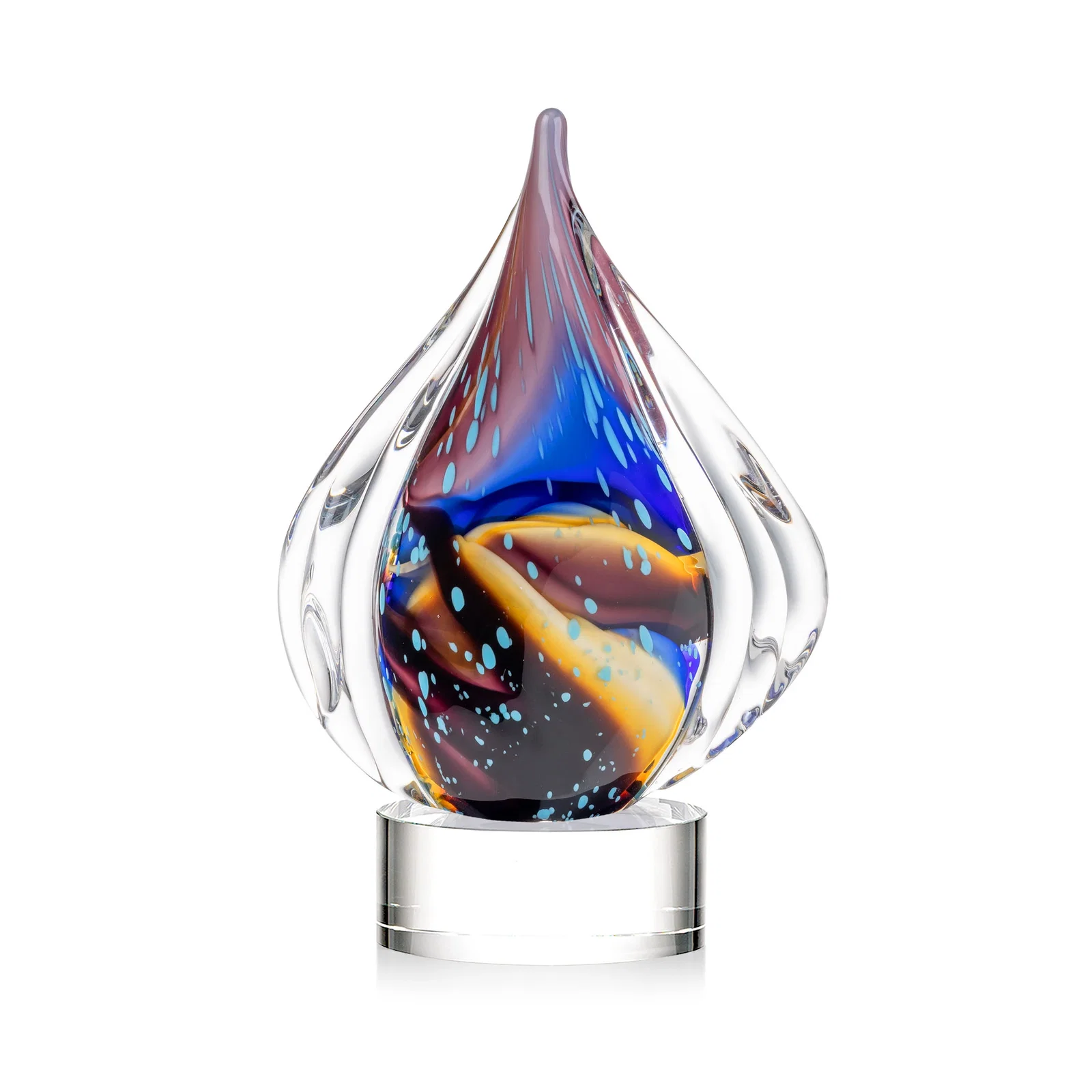 Custom Blue and Amber Glass Teardrop Award With Bubble Texture for graduation ceremonies