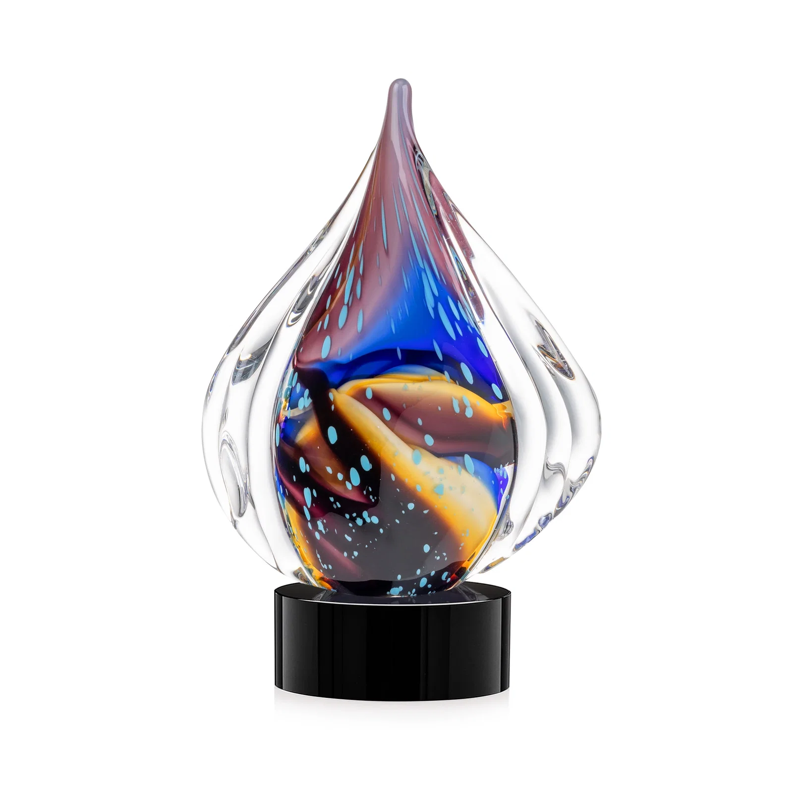 Custom Blue and Amber Glass Teardrop Award With Bubble Texture for safety achievement programs