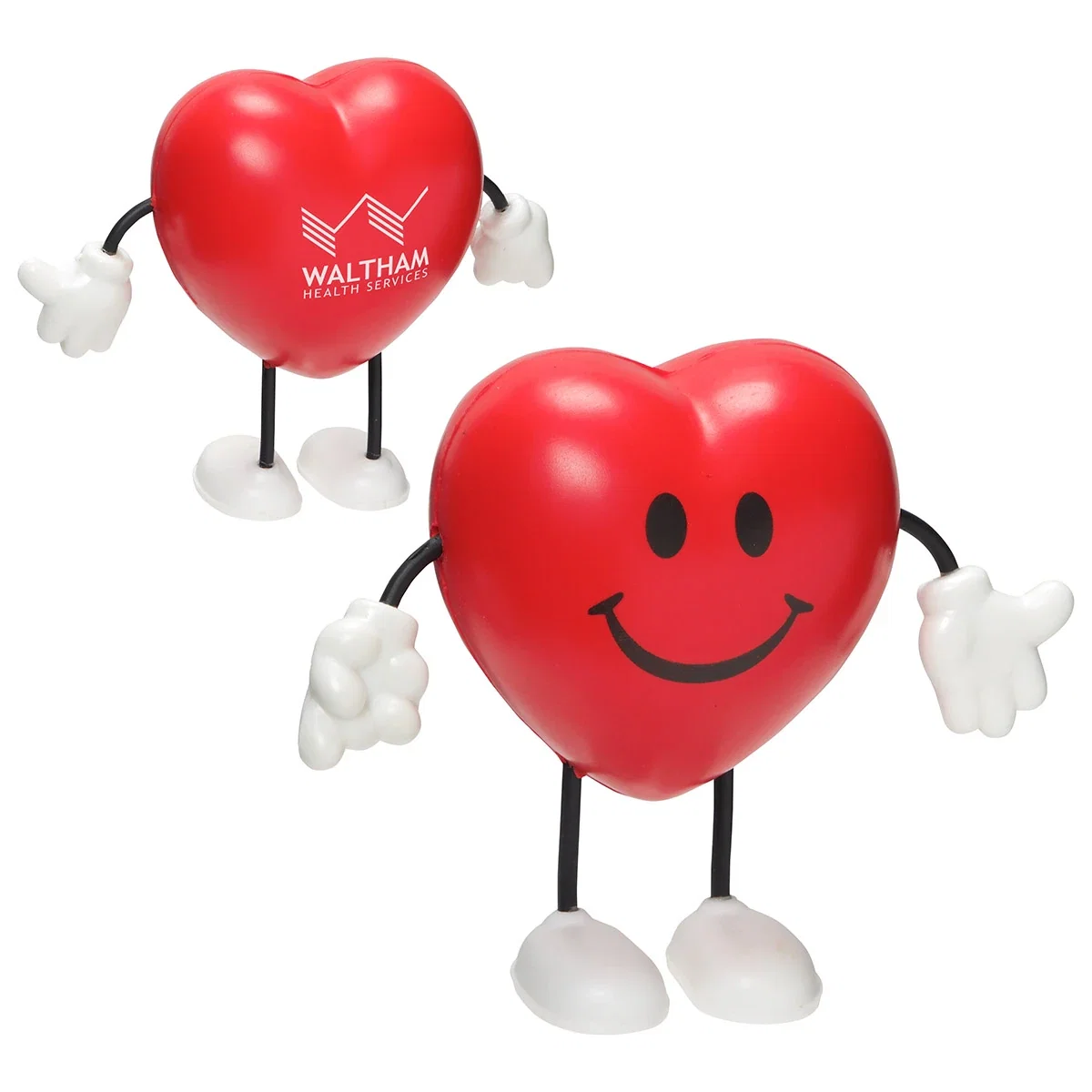 Valentine heart shaped stress reliever figure with printed face design, 2-1/8 x 2-7/8 x 2-3/4 inches