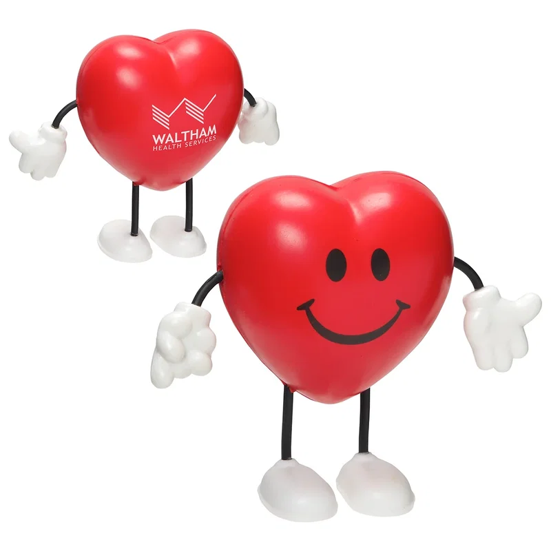 Valentine heart shaped stress reliever figure with printed face design, 2-1/8 x 2-7/8 x 2-3/4 inches