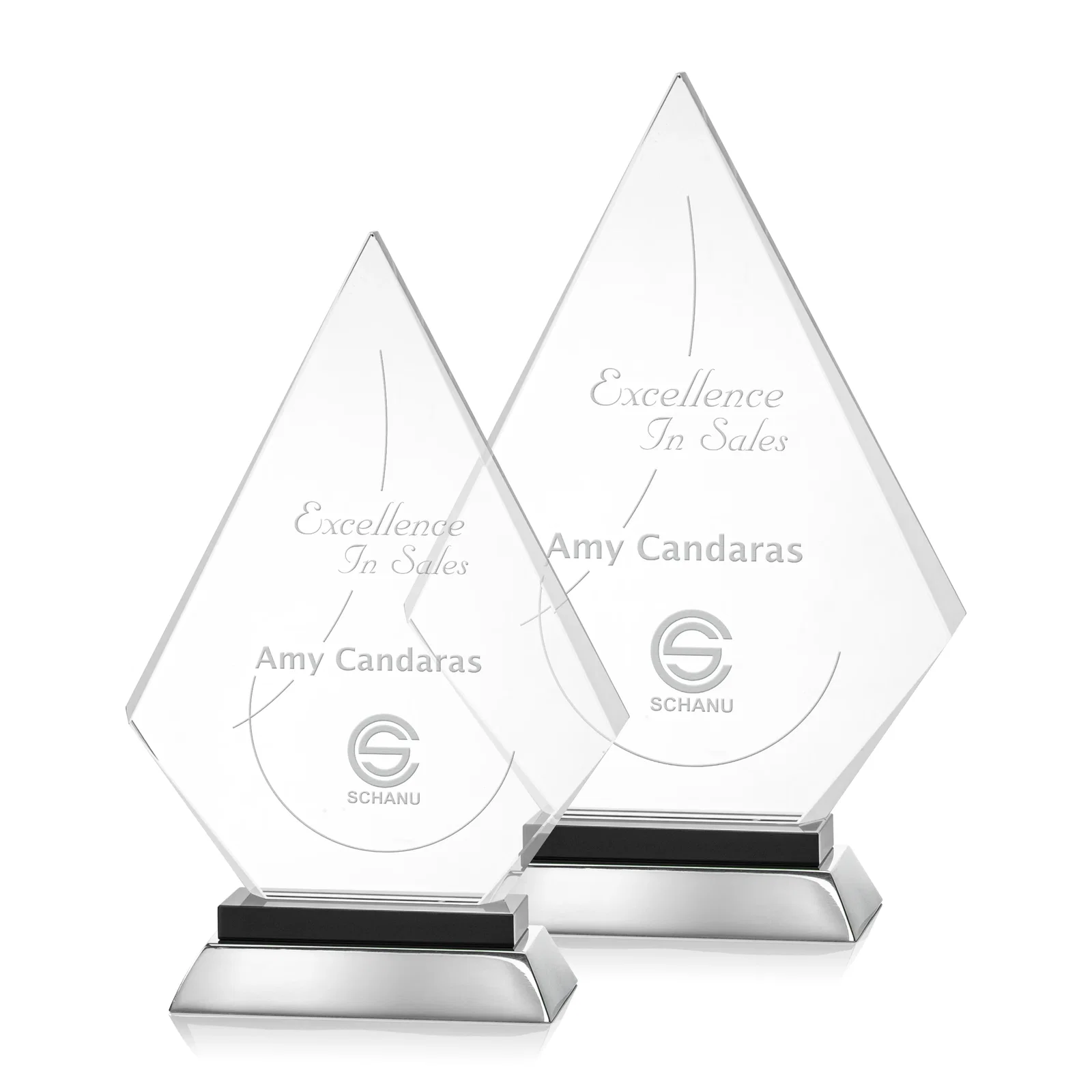 Custom Starfire Crystal and Aluminum Diamond Peak Award on Sapphire Base for volunteer appreciation