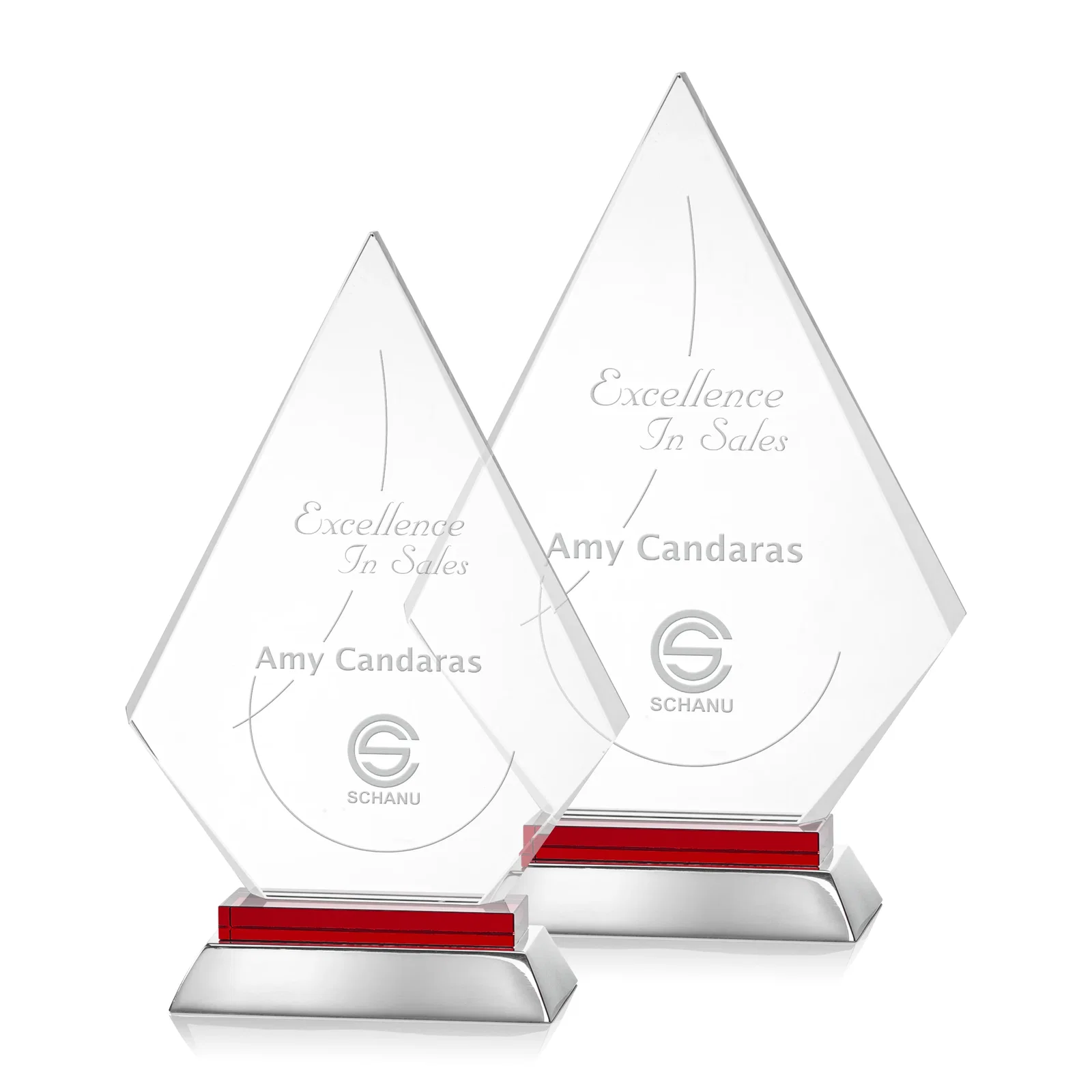 Personalized Starfire Crystal and Aluminum Diamond Peak Award on Sapphire Base for employee recognition