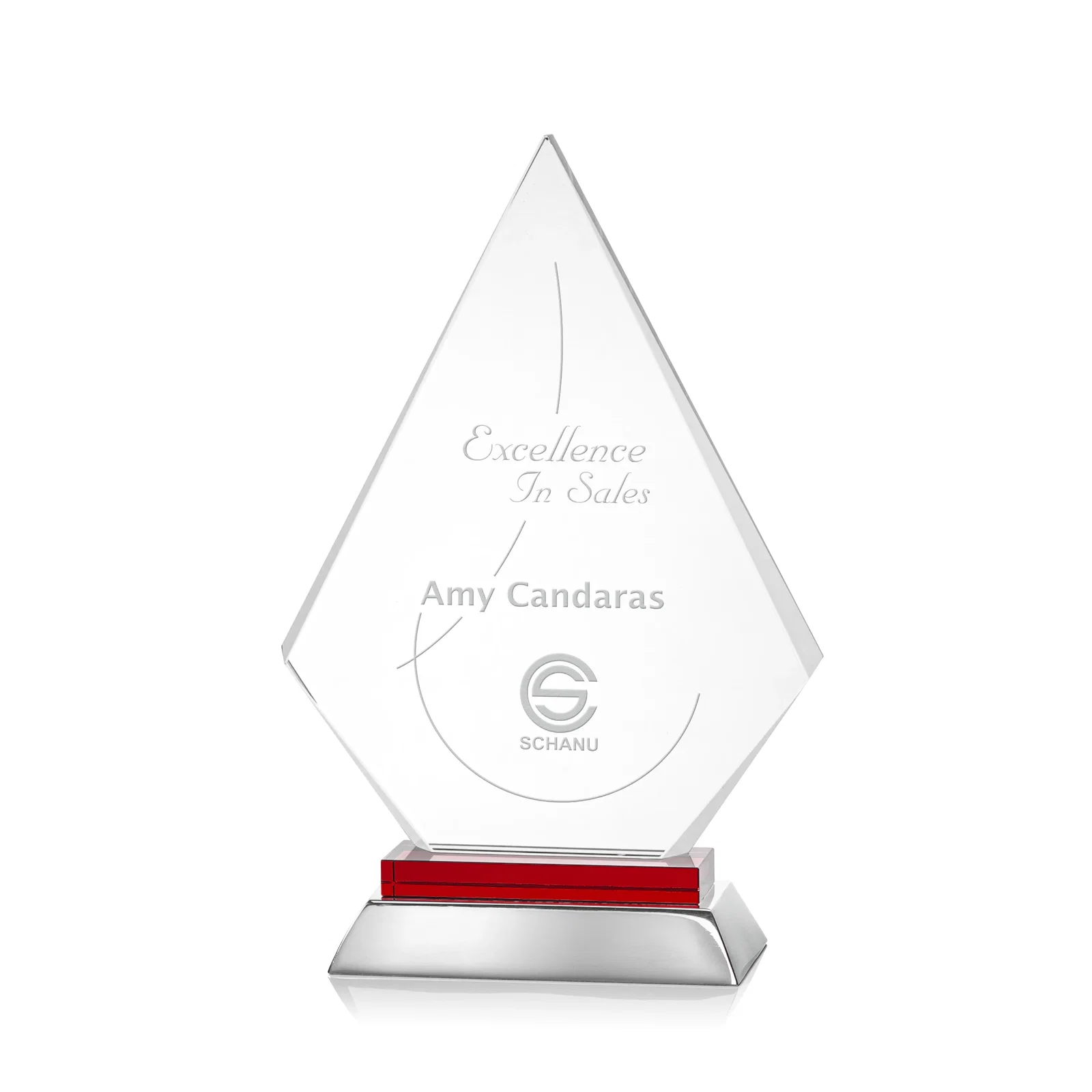 Personalized Starfire Crystal and Aluminum Diamond Peak Award on Sapphire Base for corporate award ceremonies