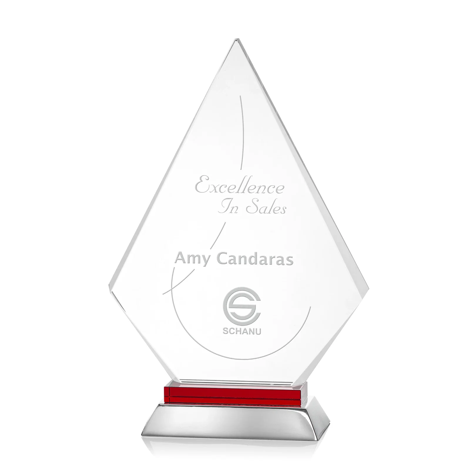 Personalized Starfire Crystal and Aluminum Diamond Peak Award on Sapphire Base for service anniversary gifts