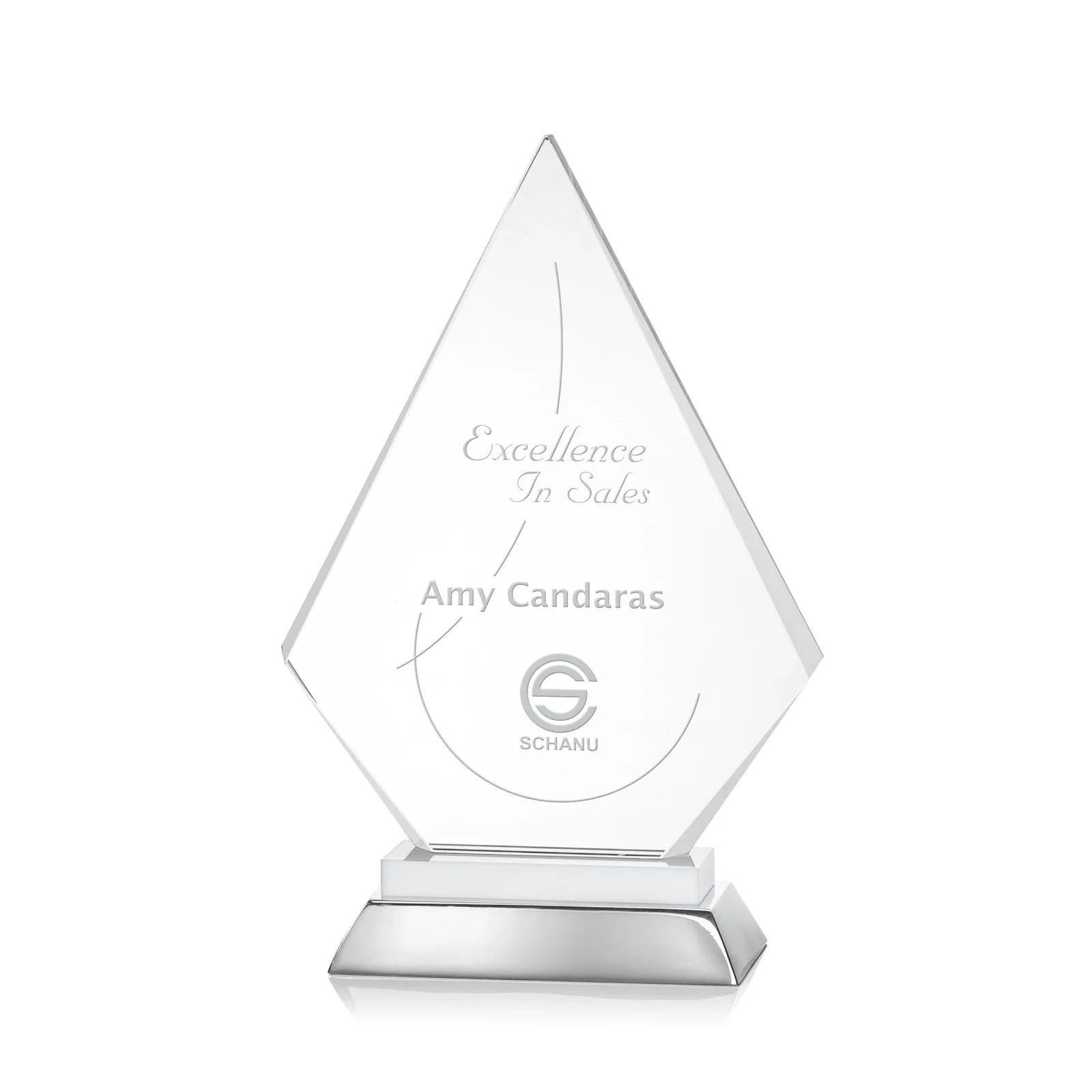 Personalized Starfire Crystal and Aluminum Diamond Peak Award on Sapphire Base for retirement presentations