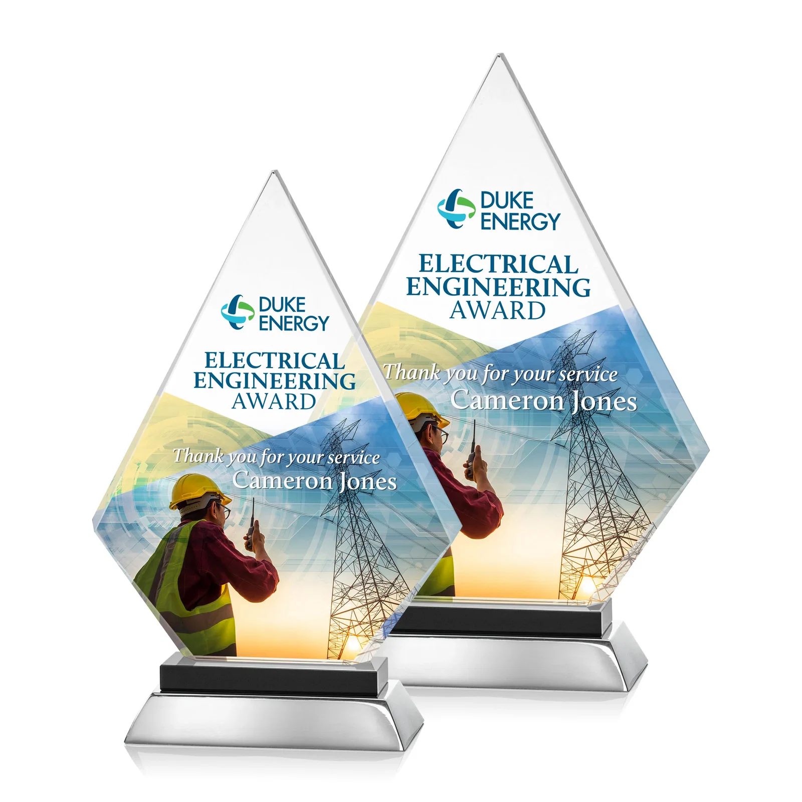 Promotional Starfire Crystal and Aluminum Diamond Peak Award on Sapphire Base for employee recognition