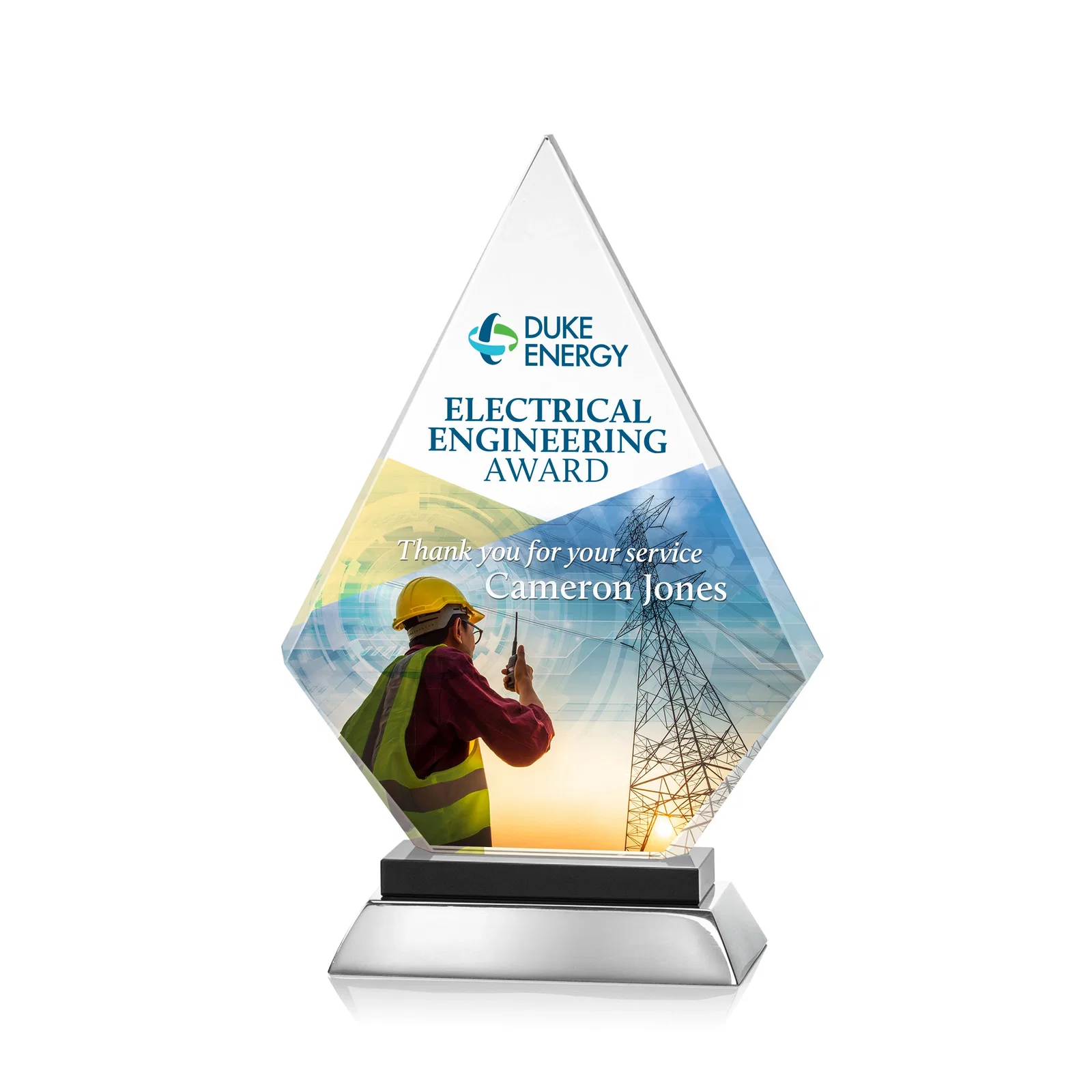 Promotional Starfire Crystal and Aluminum Diamond Peak Award on Sapphire Base for corporate award ceremonies