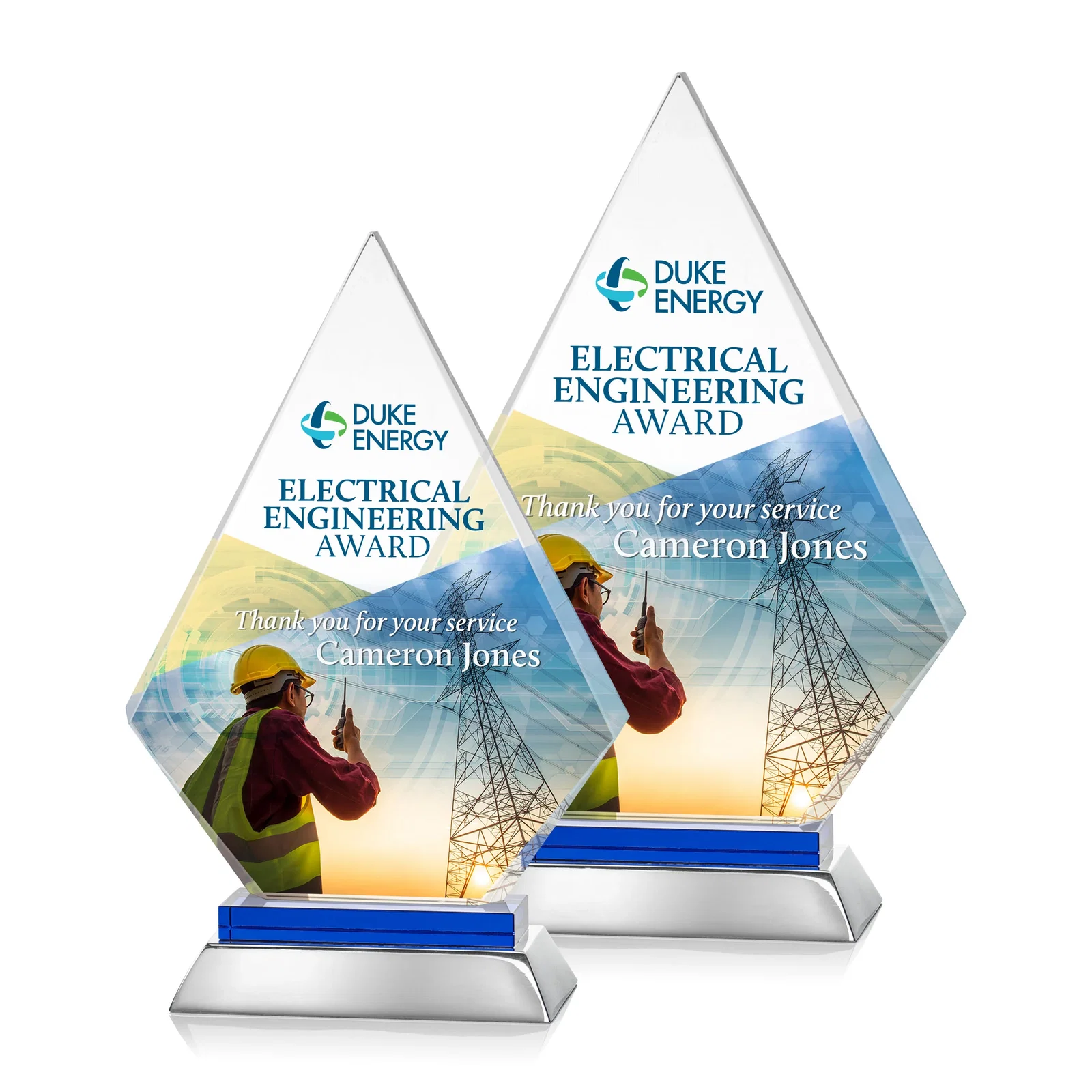 Promotional Starfire Crystal and Aluminum Diamond Peak Award on Sapphire Base for sales achievement awards