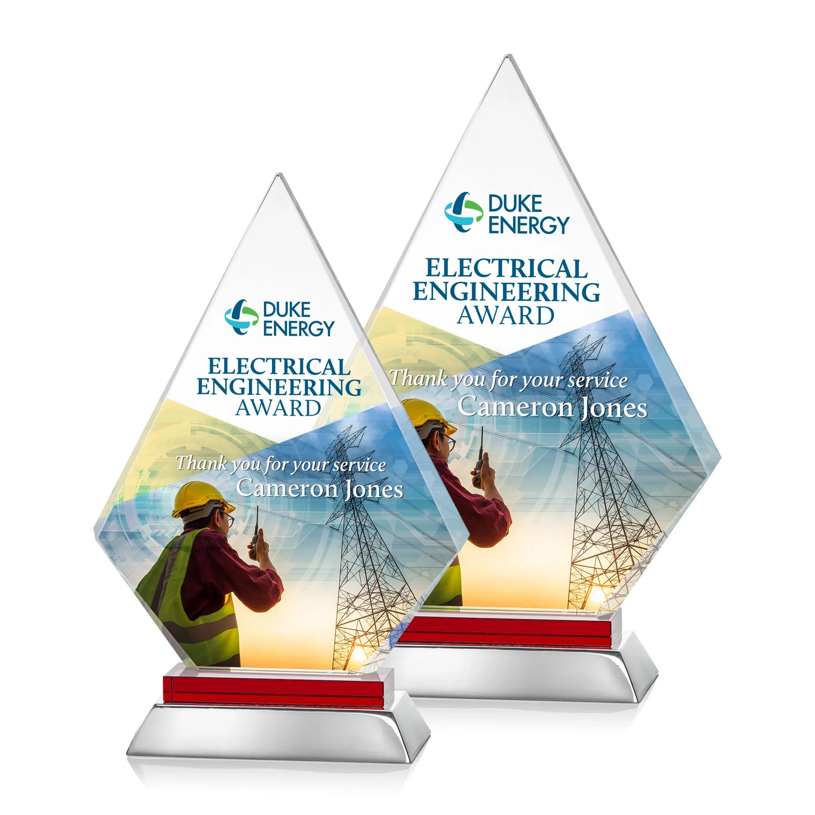 Promotional Starfire Crystal and Aluminum Diamond Peak Award on Sapphire Base for donor appreciation
