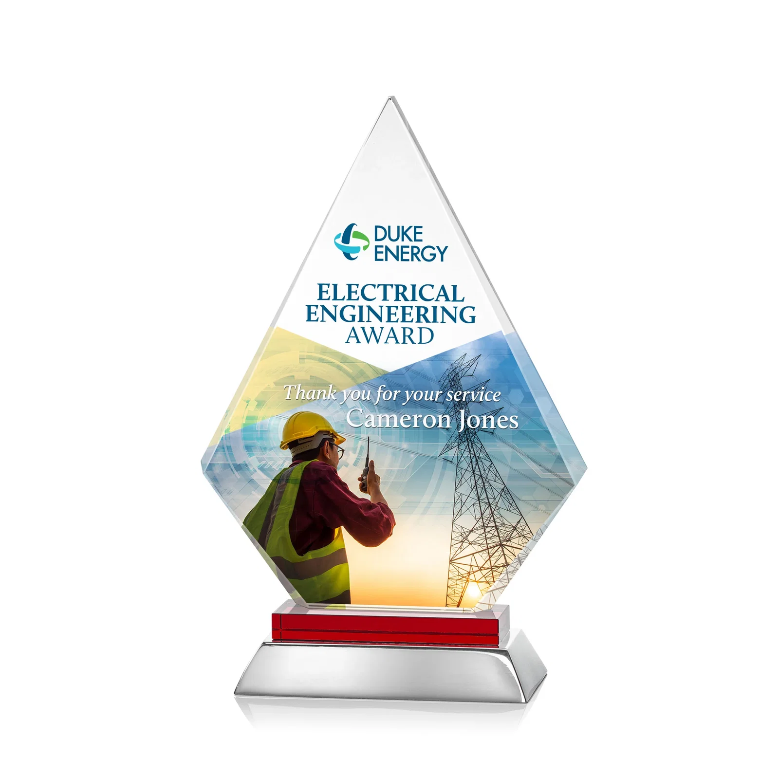 Promotional Starfire Crystal and Aluminum Diamond Peak Award on Sapphire Base for graduation ceremonies