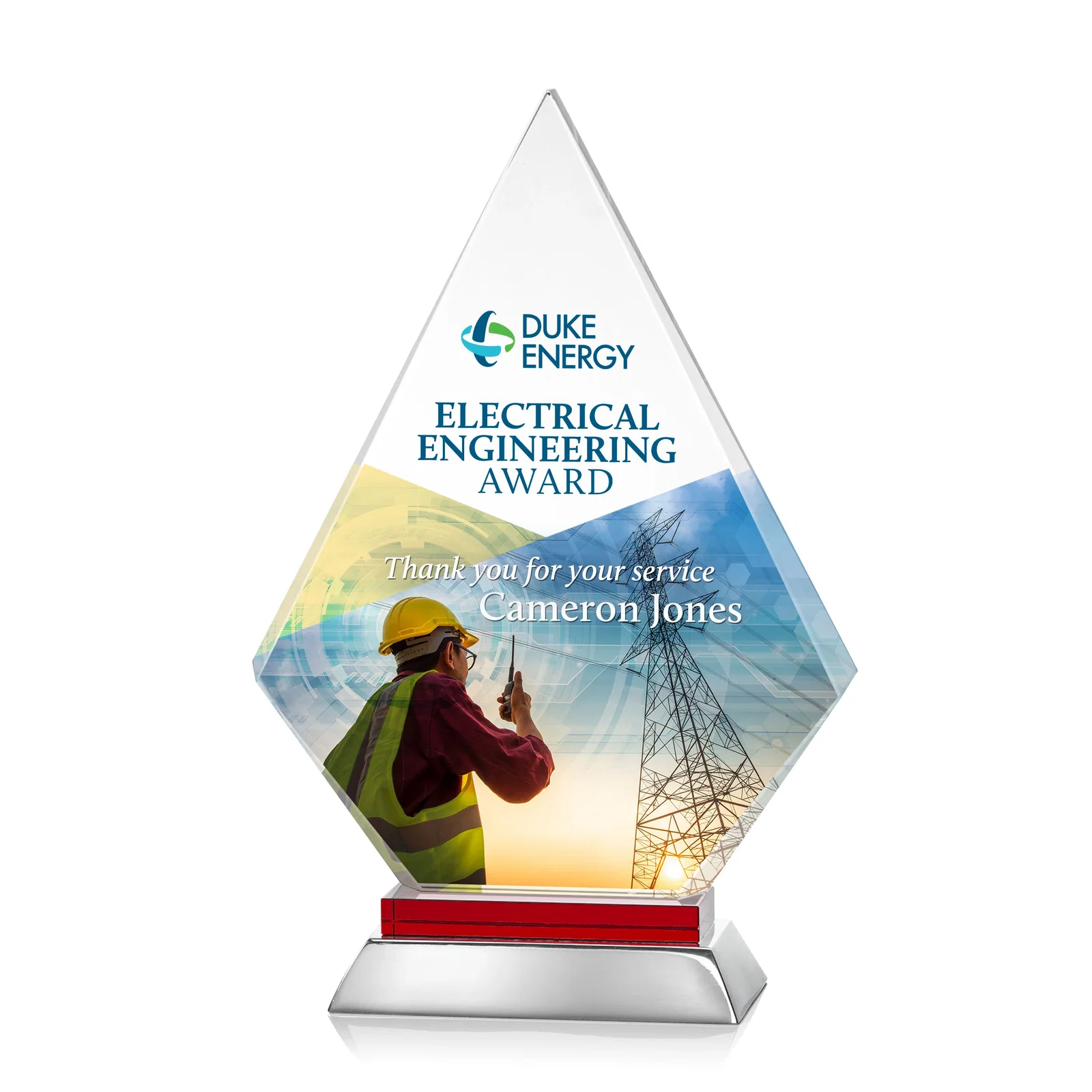 Promotional Starfire Crystal and Aluminum Diamond Peak Award on Sapphire Base for safety achievement programs