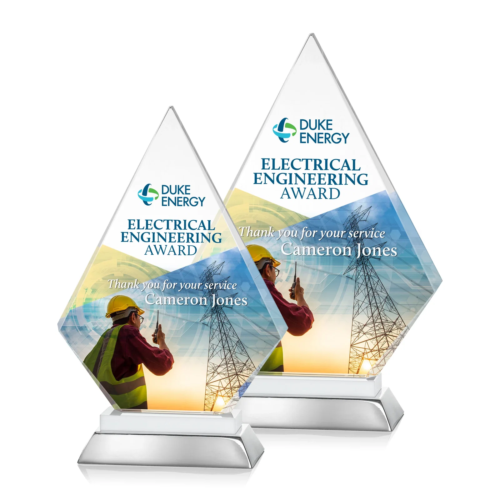 Promotional Starfire Crystal and Aluminum Diamond Peak Award on Sapphire Base for volunteer appreciation