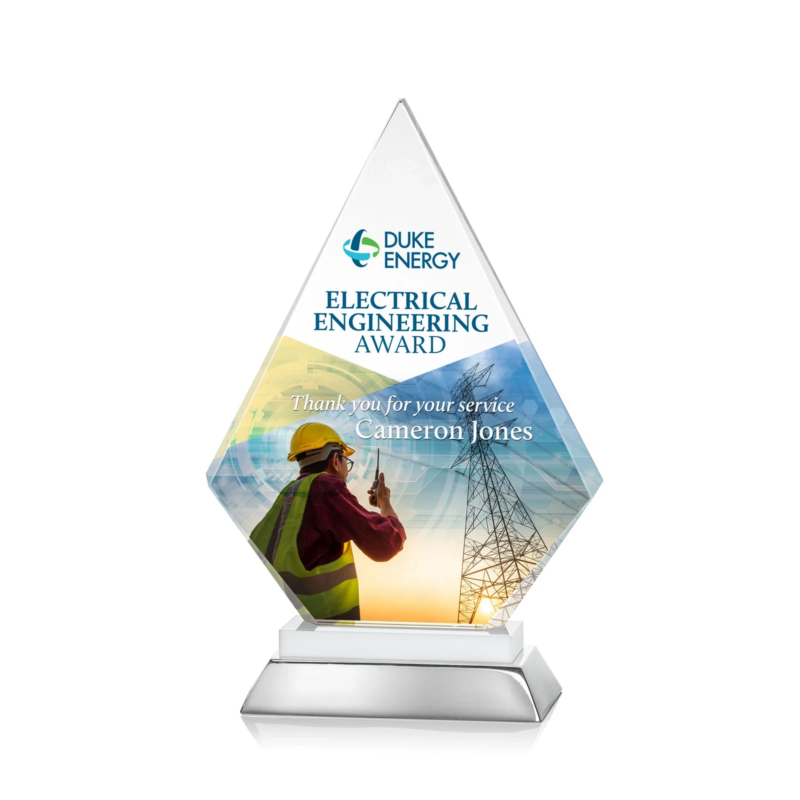 Promotional Starfire Crystal and Aluminum Diamond Peak Award on Sapphire Base for dealer and partner awards