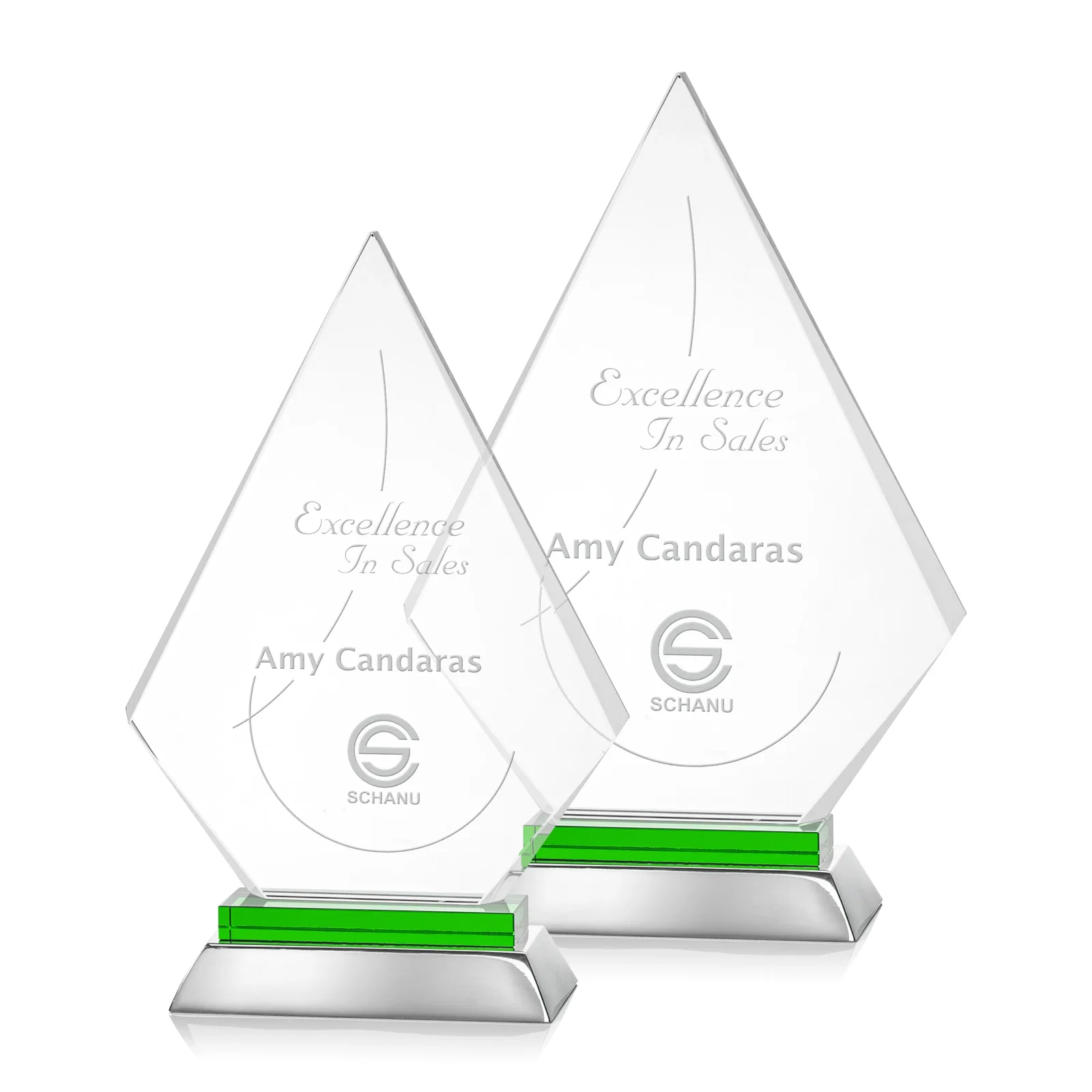 Custom Starfire Crystal and Aluminum Diamond Peak Award on Sapphire Base for donor appreciation