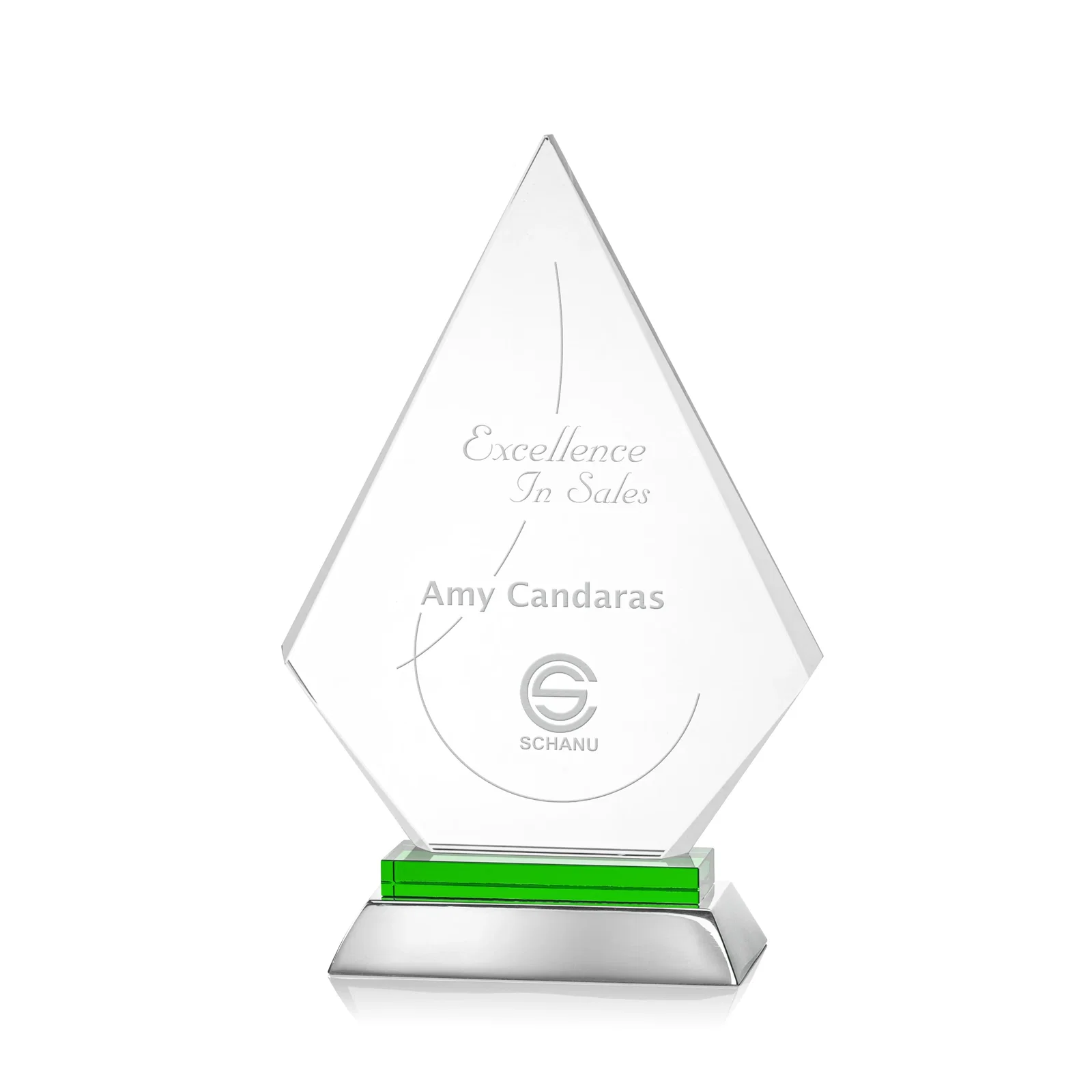Custom Starfire Crystal and Aluminum Diamond Peak Award on Sapphire Base for graduation ceremonies