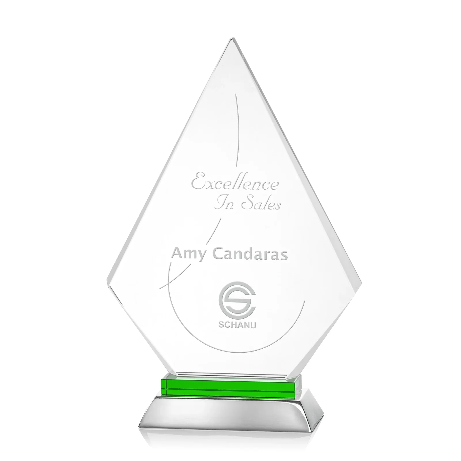 Custom Starfire Crystal and Aluminum Diamond Peak Award on Sapphire Base for safety achievement programs