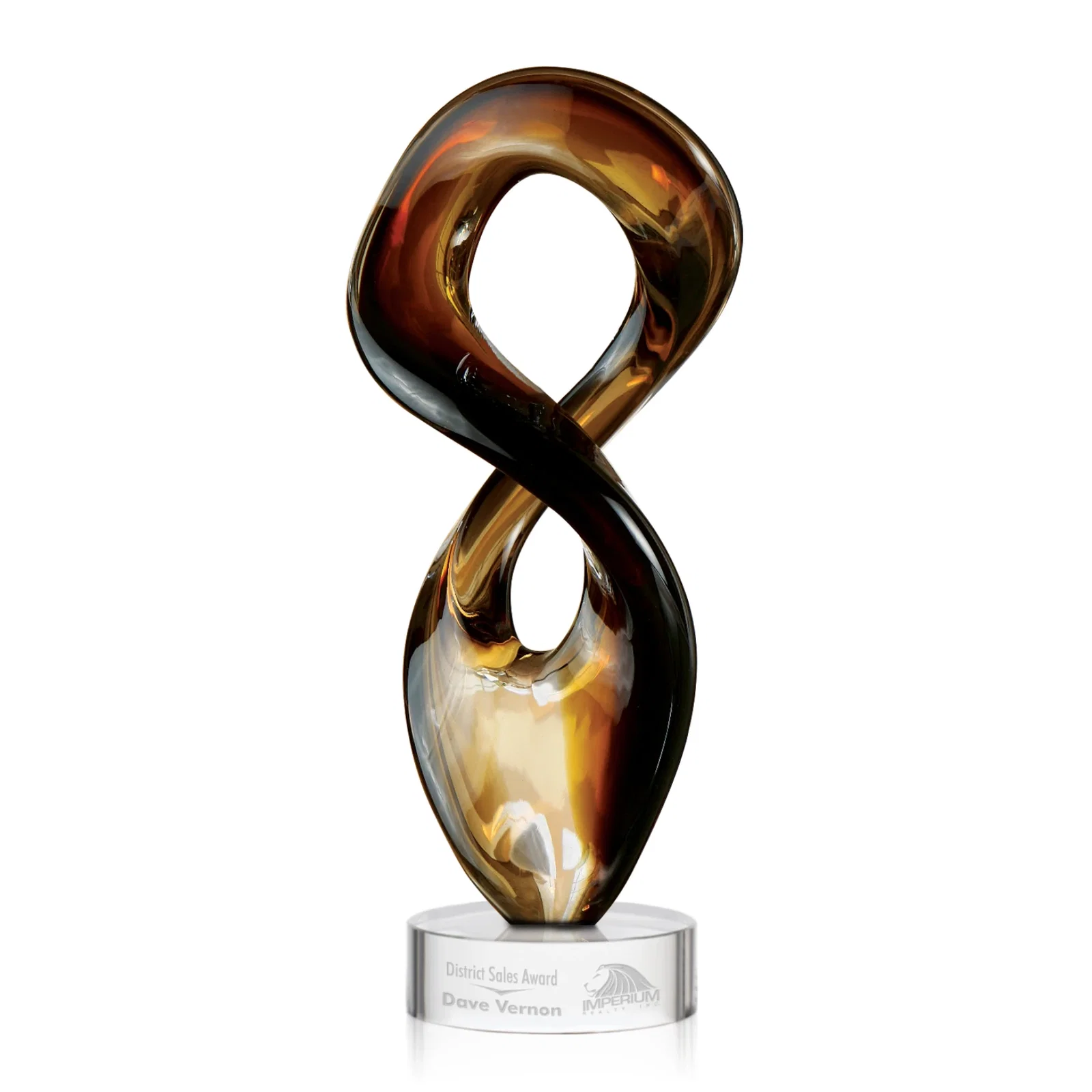Custom Brown Free-Form Glass Sculpture Award for employee recognition