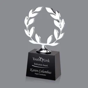 Cast Metal Wreath Award on Black Optical Crystal Base