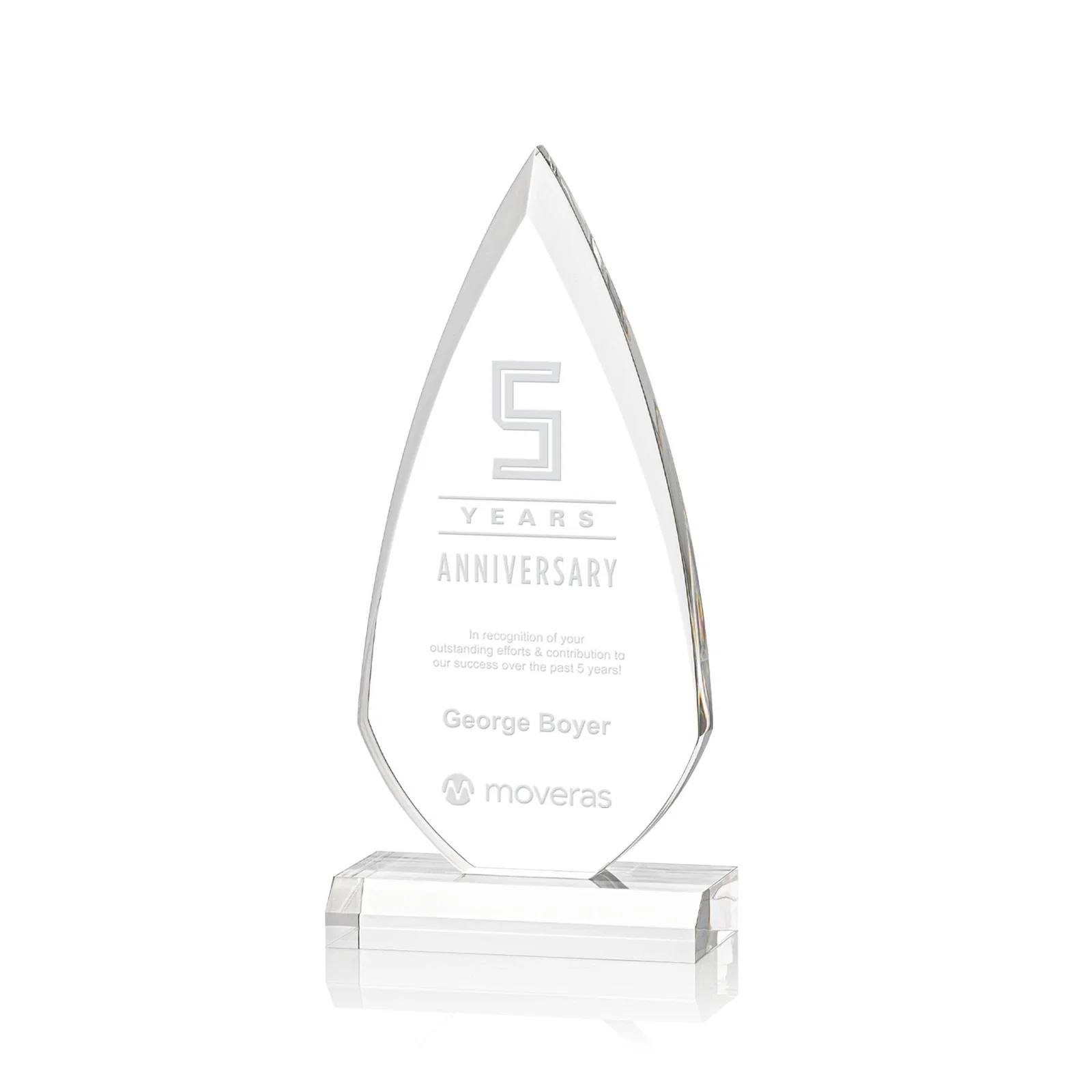 Custom Acrylic Arrowhead Award with Deep Bevels on Beveled Base for corporate award ceremonies