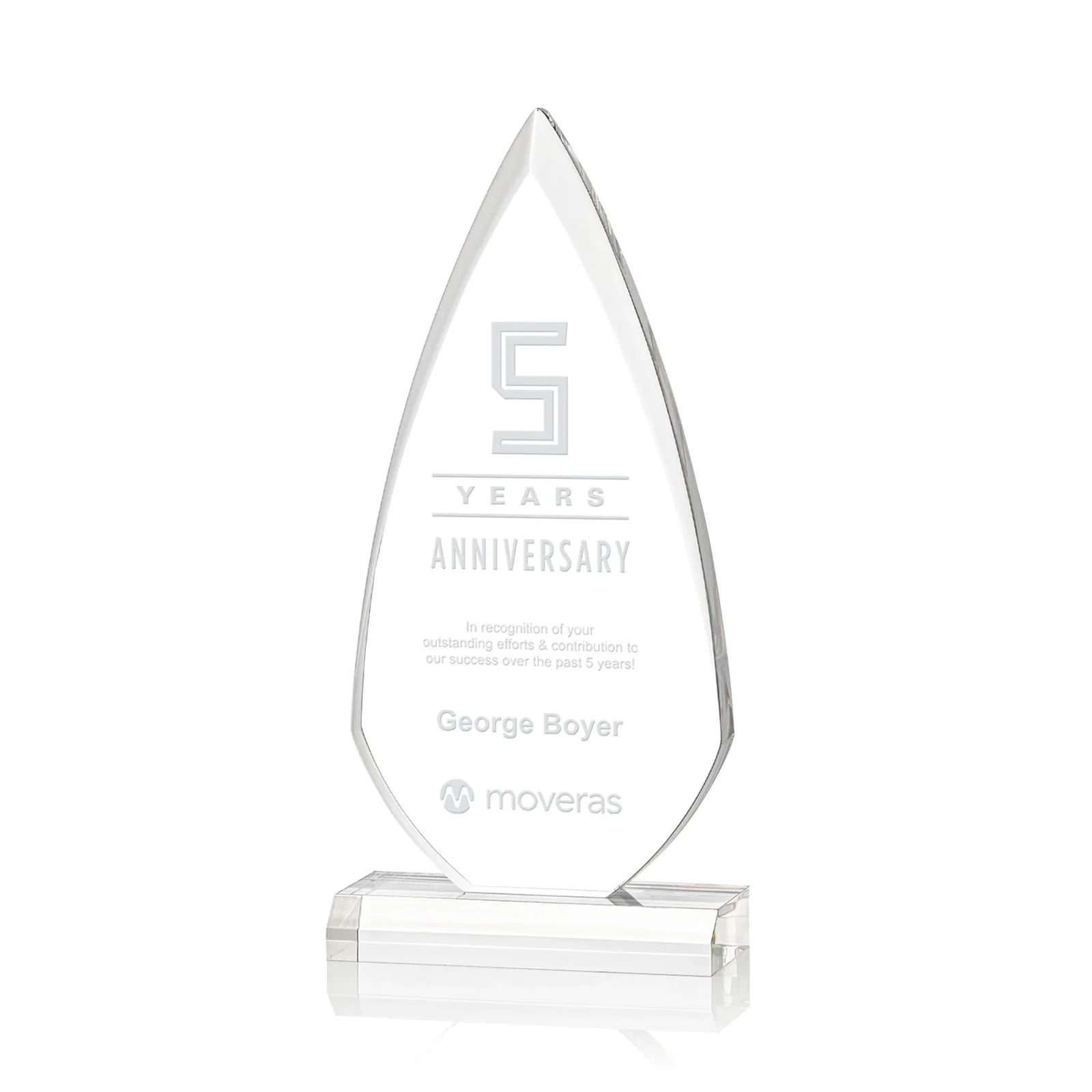 Custom Acrylic Arrowhead Award with Deep Bevels on Beveled Base for service anniversary gifts