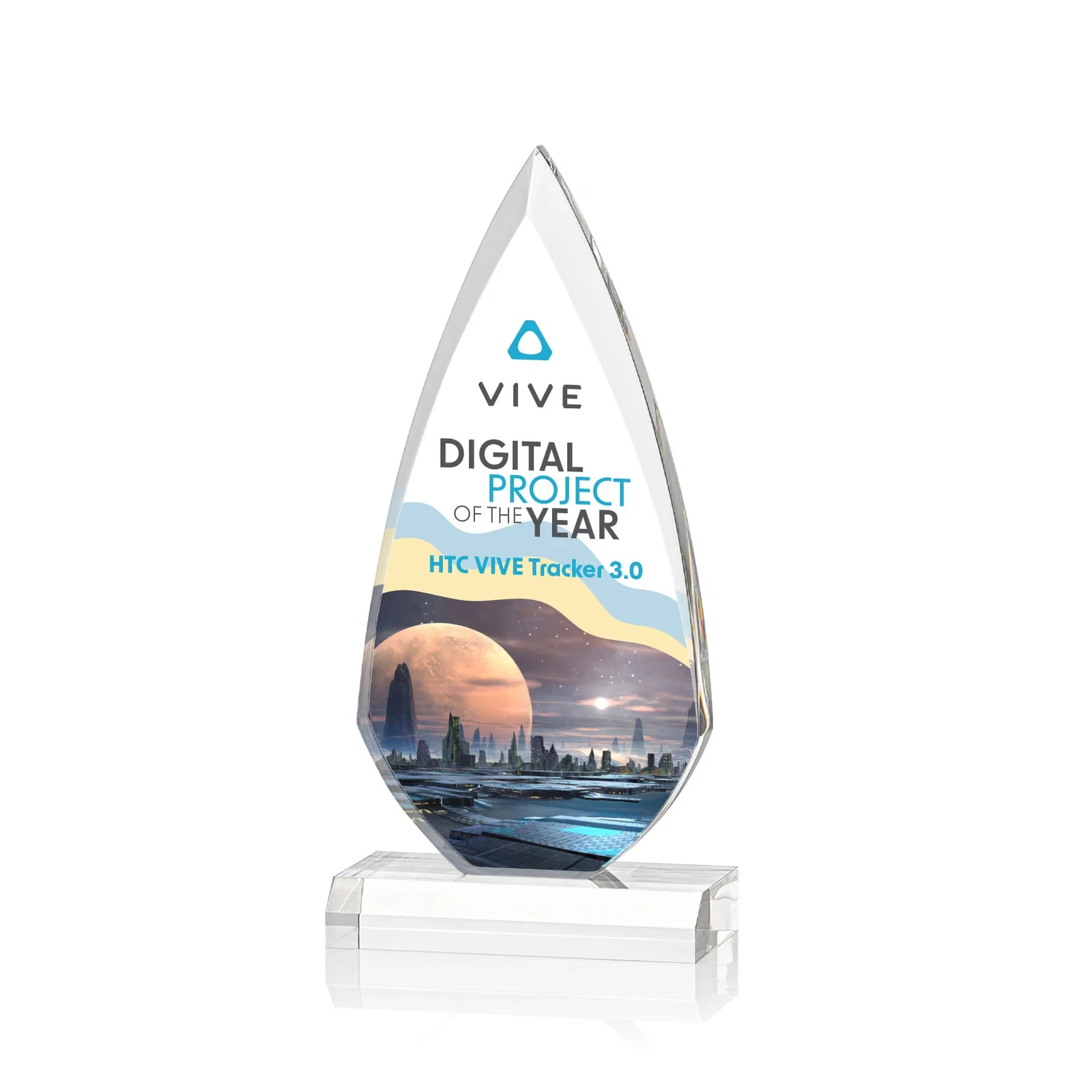 Custom Acrylic Arrowhead Award with Deep Bevels on Beveled Base for team milestone celebrations