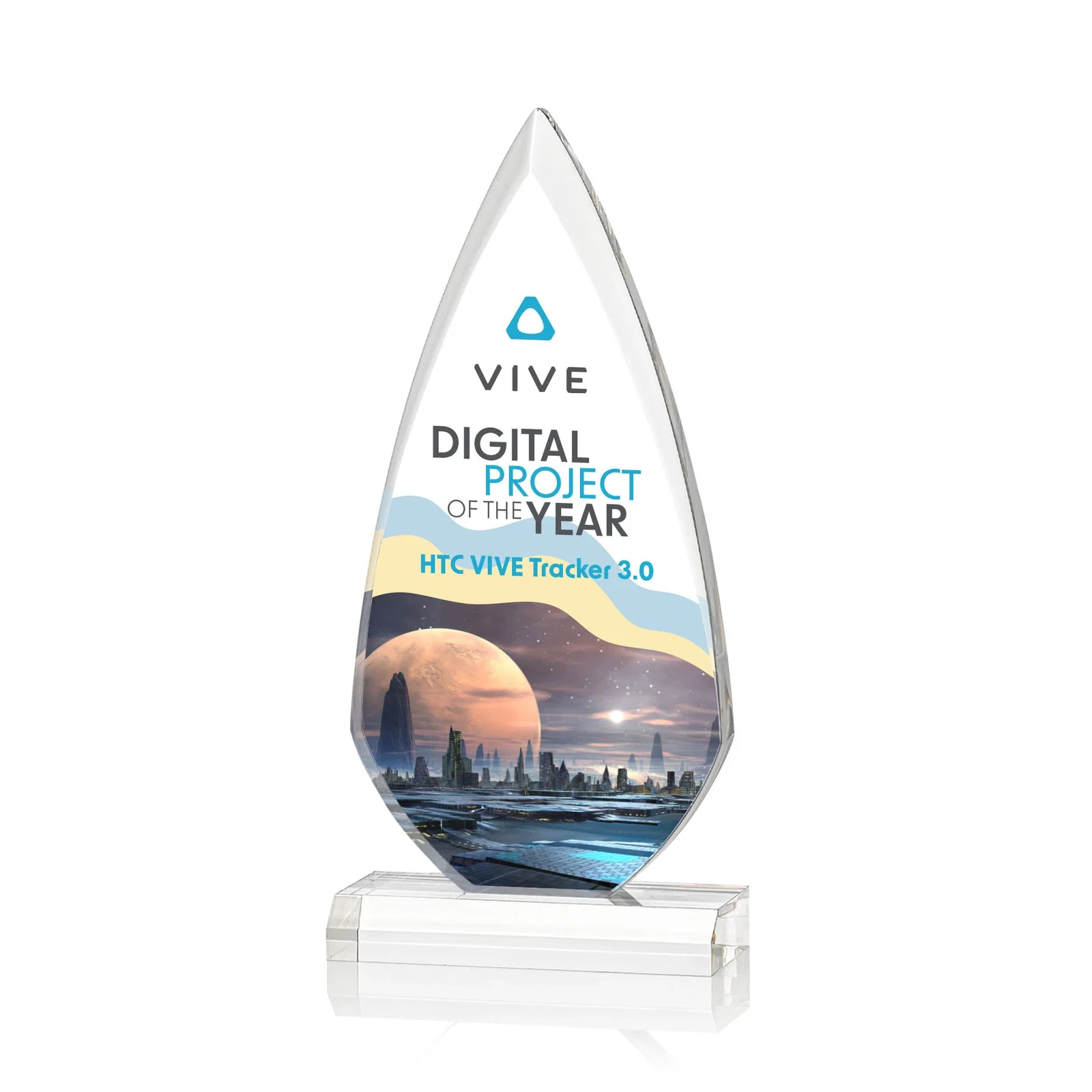 Custom Acrylic Arrowhead Award with Deep Bevels on Beveled Base for donor appreciation