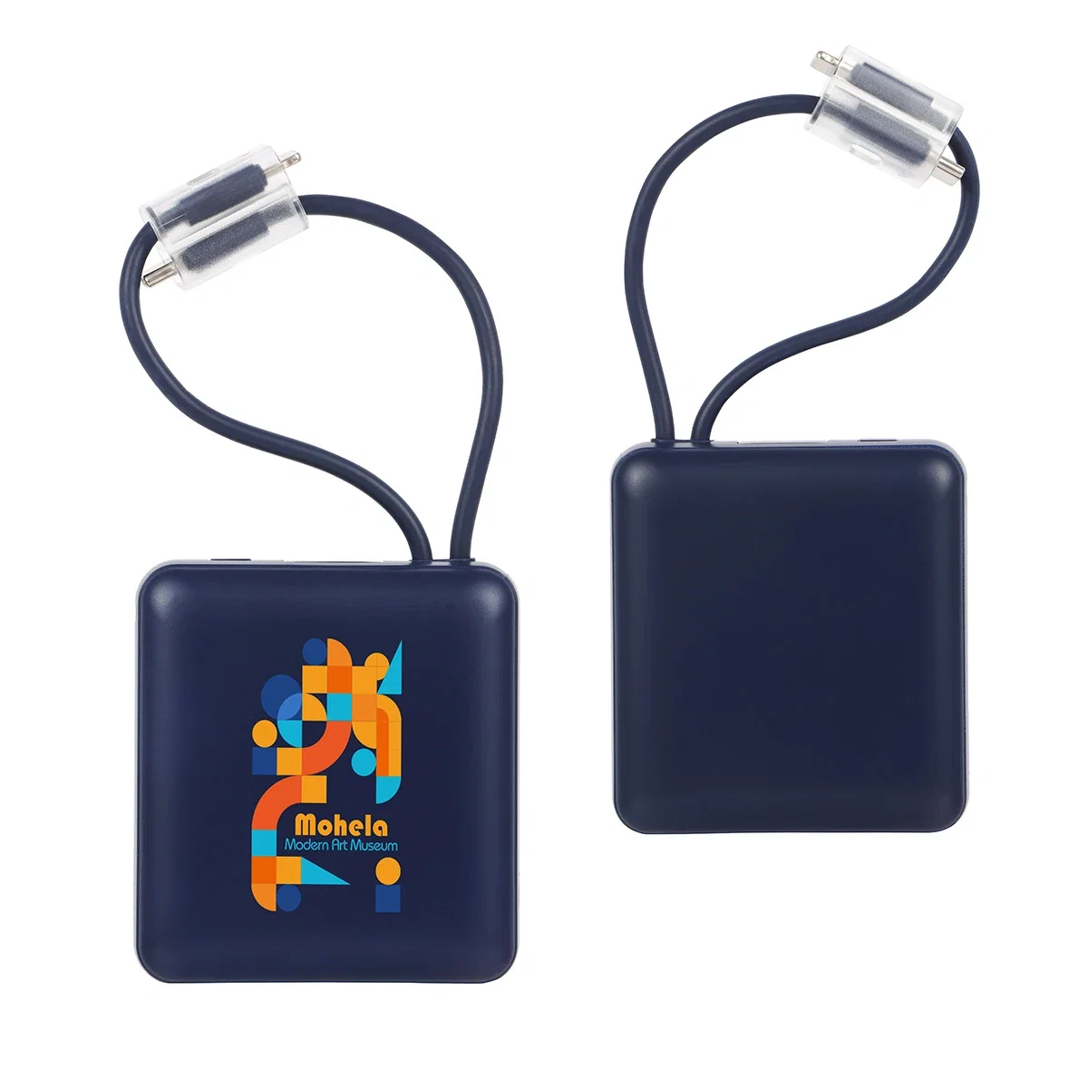 Vanguard 10000mAh Power Bank worn as a lanyard, in-use lifestyle shot of the branded charger
