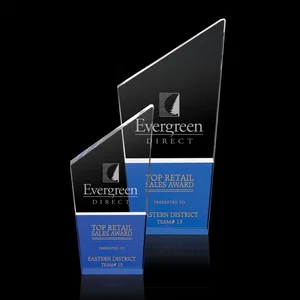 Blue and Clear Optical Crystal Slant-Top Wedge Award