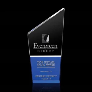 Blue and Clear Optical Crystal Slant-Top Wedge Award