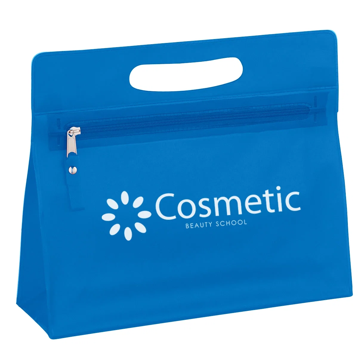 Translucent vanity bag measuring nearly ten inches wide