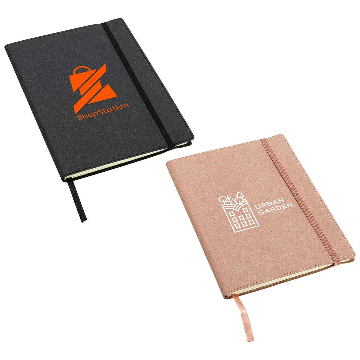 Custom Vaquero Recycled Leather Journal, front view of the branded leather notebook