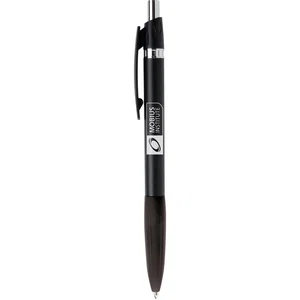 Plastic Ballpoint Pen with Ridged Grip, Chrome Accents