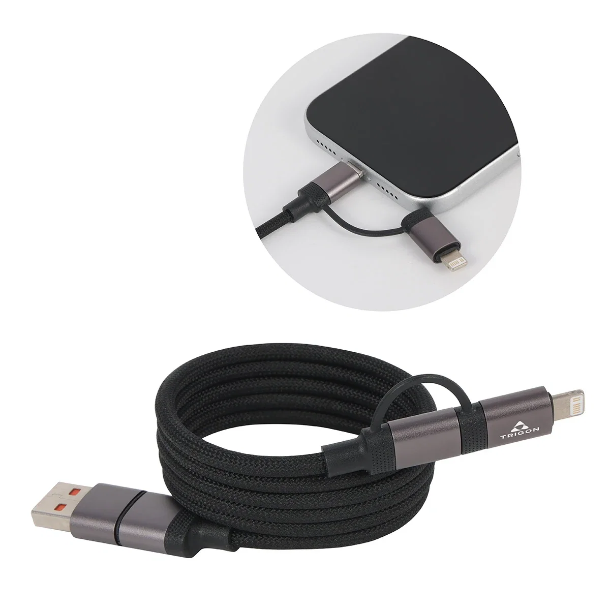 Custom Vector 4-in-1 MagSnap Charging Cable, front view of the coiled cable