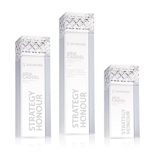 Optical Crystal Rectangular Column Award With Diamond-Cut Top