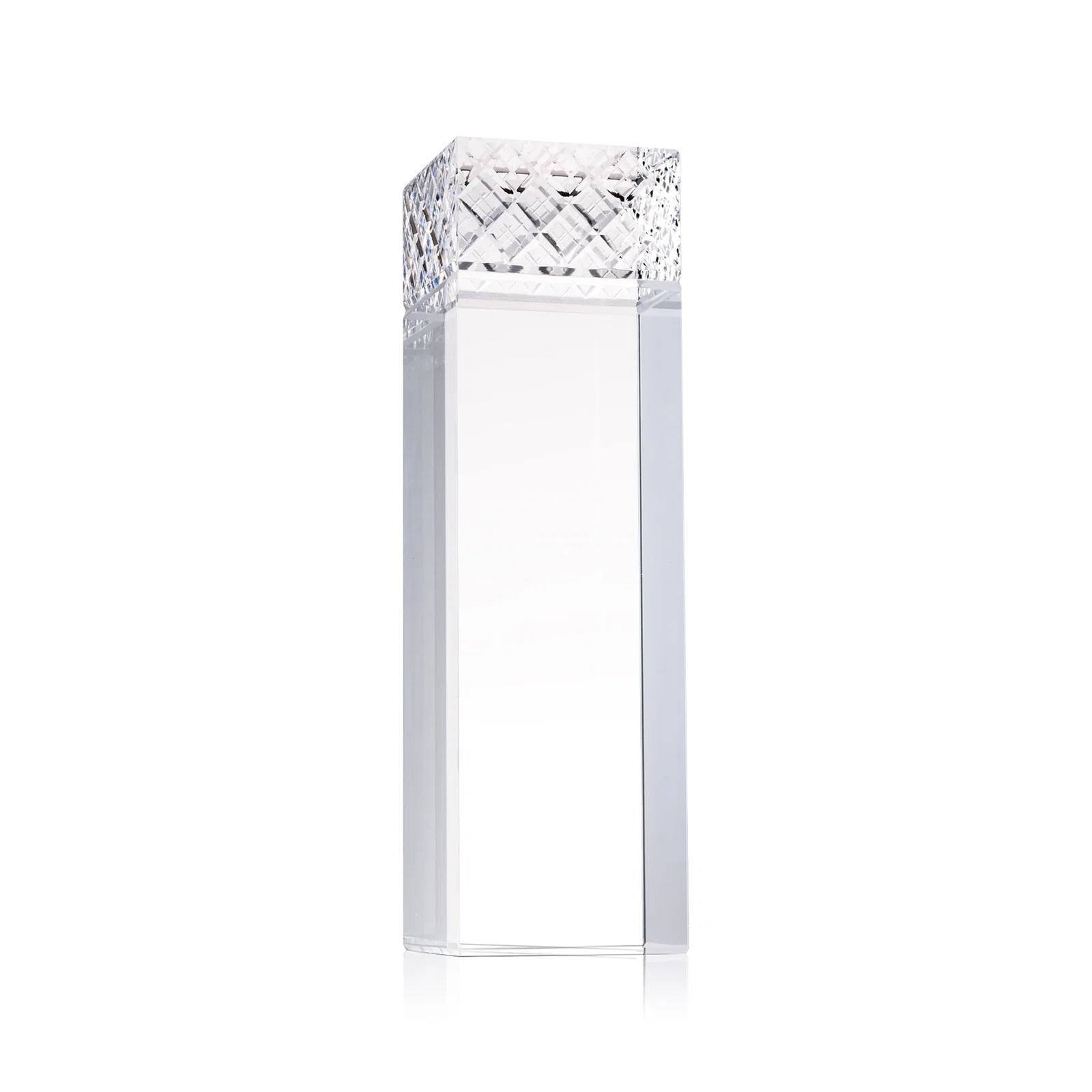 Custom Optical Crystal Rectangular Column Award With Diamond-Cut Top, awards for company anniversary events