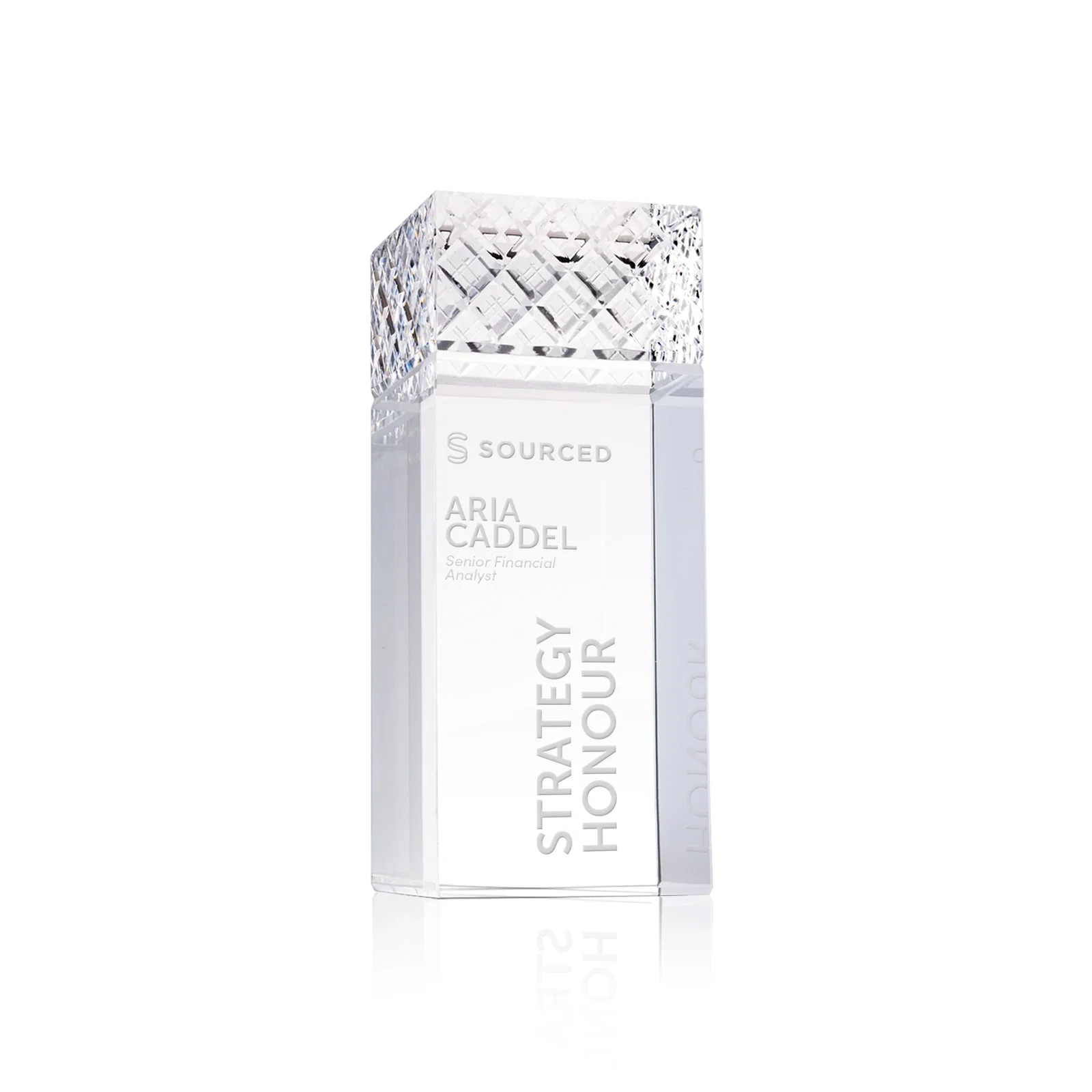 Custom Optical Crystal Rectangular Column Award With Diamond-Cut Top, awards for corporate award ceremonies