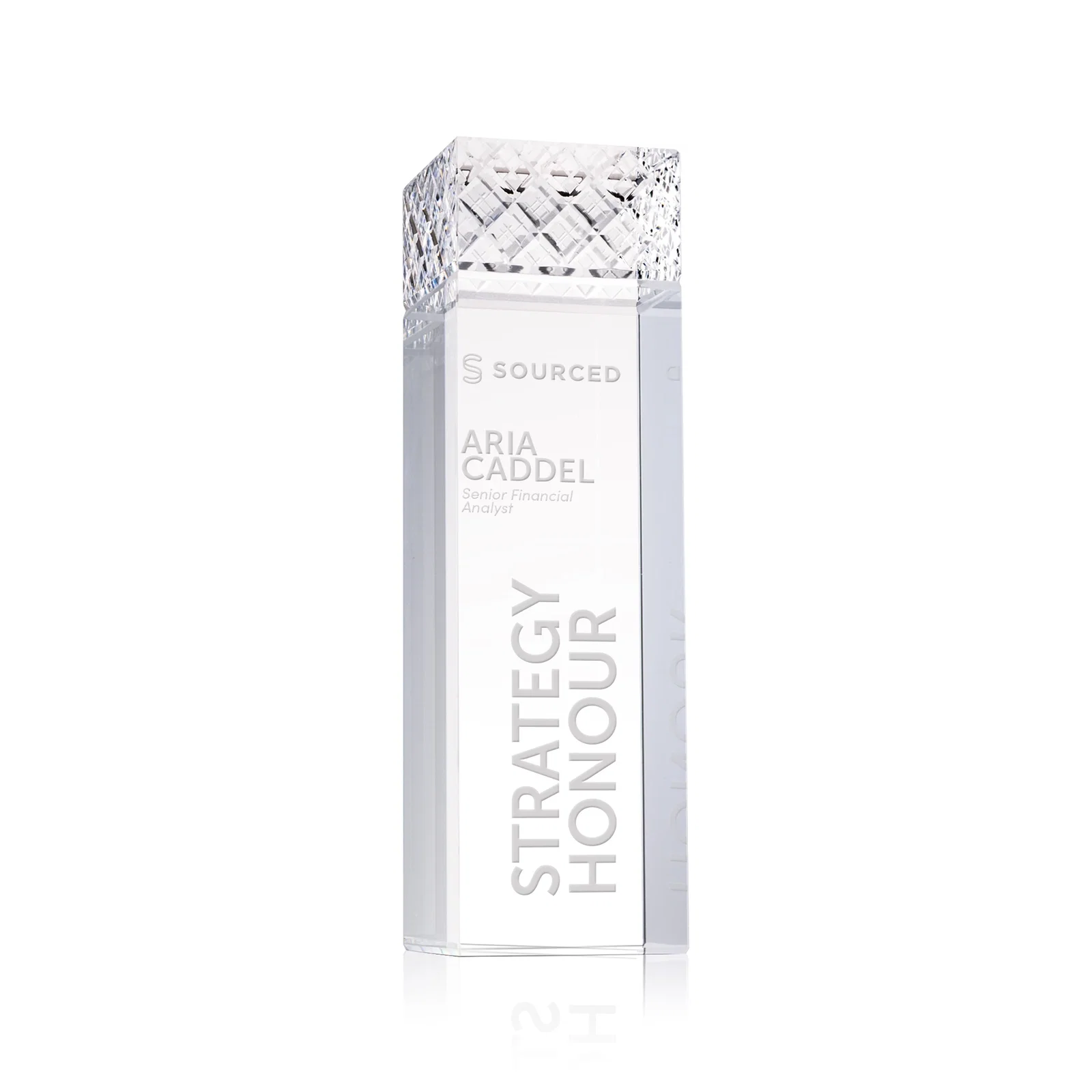Custom Optical Crystal Rectangular Column Award With Diamond-Cut Top, awards for service anniversary gifts