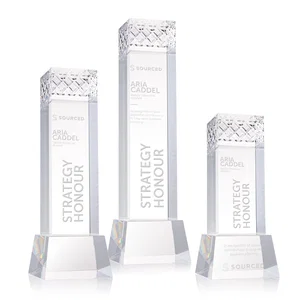 Optical Crystal Column Award With a Diamond-Cut Top
