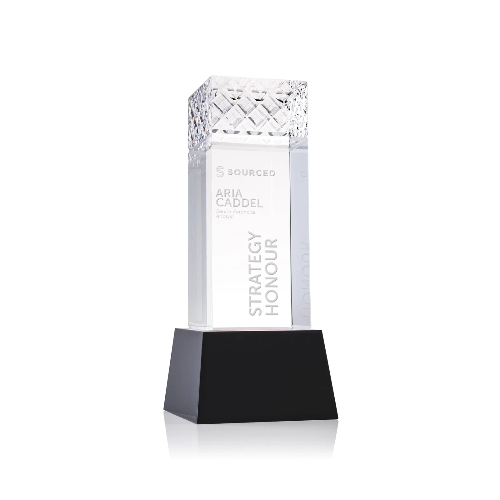 Custom Optical Crystal Column Award With a Diamond-Cut Top, awards for dealer and partner awards