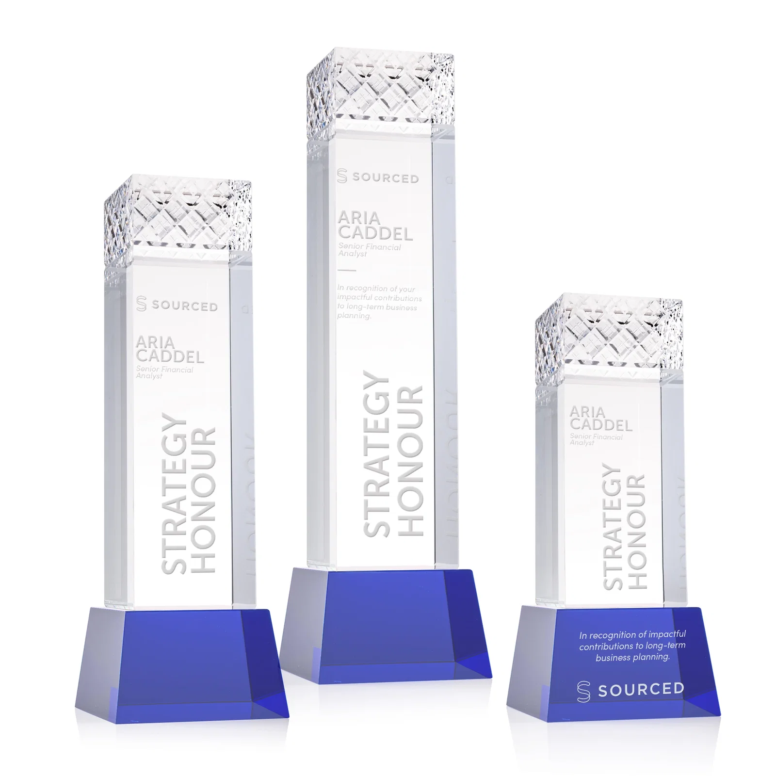 Personalized Optical Crystal Column Award With a Diamond-Cut Top, awards for corporate award ceremonies