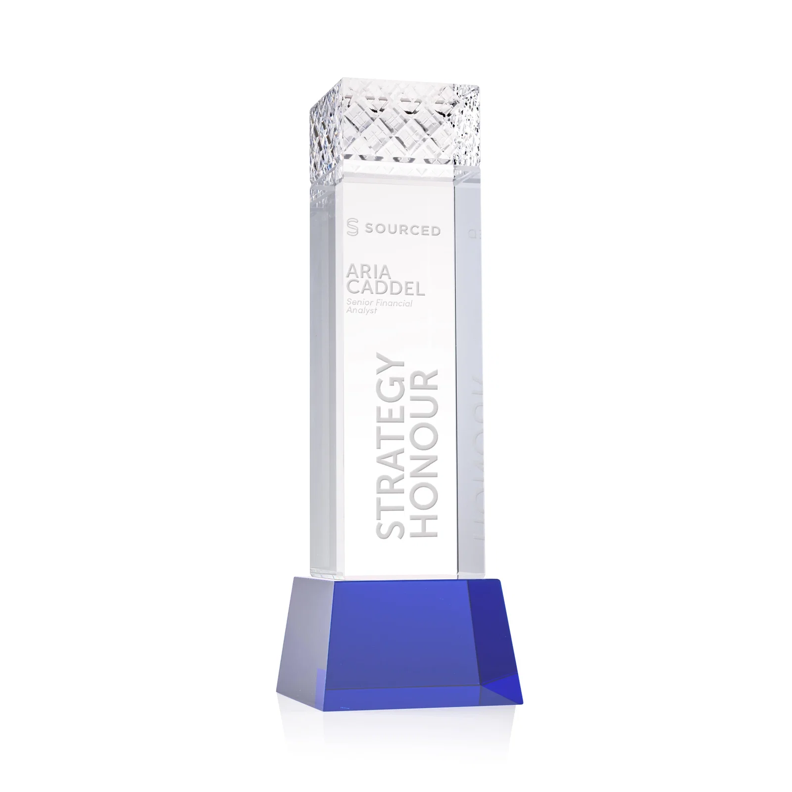 Personalized Optical Crystal Column Award With a Diamond-Cut Top, awards for sales achievement awards